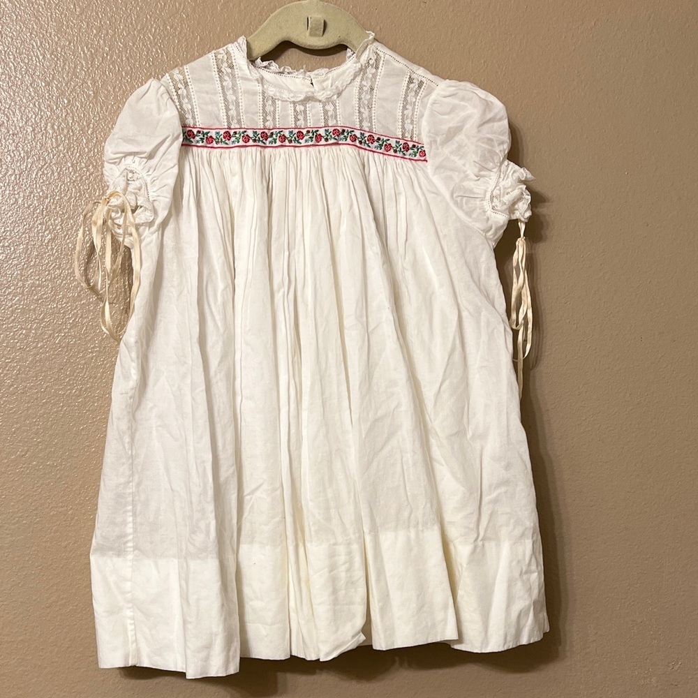 White Cotton Girls Dress with Floral Embroidery 2-3 year old
